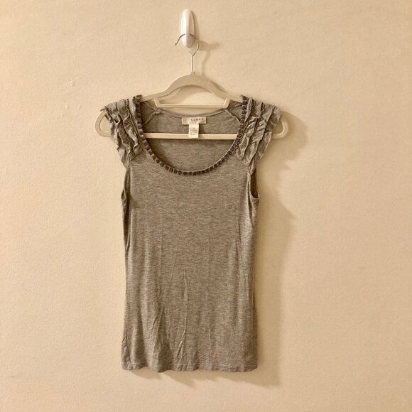 Kenar Heather Grey Ruffled Cap Sleeves Graphite Beadwork Size S - Picture 6 of 8